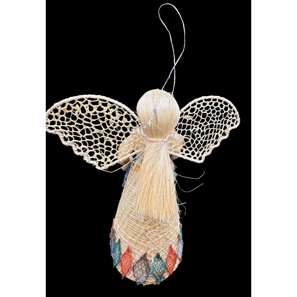 Vintage Abaca Coconut Fiber Leah Angel Figurine Christmas Tree Ornament 4” - Picture 2 of 4